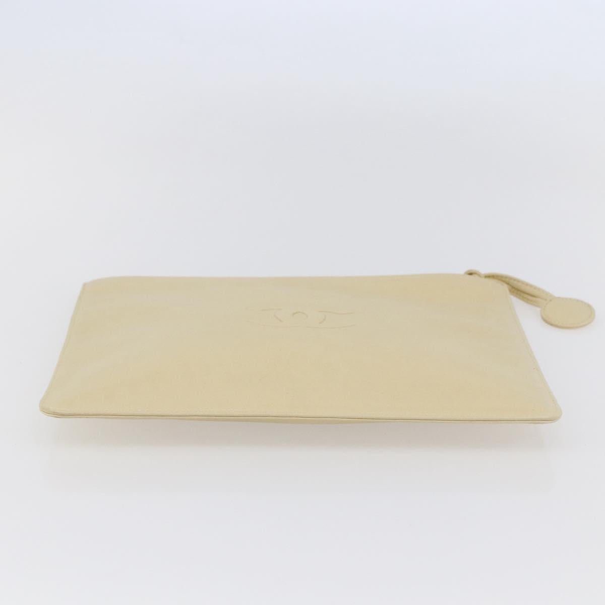 CHANEL camellia Pouch Lamb Skin Beige CC Auth bs29452