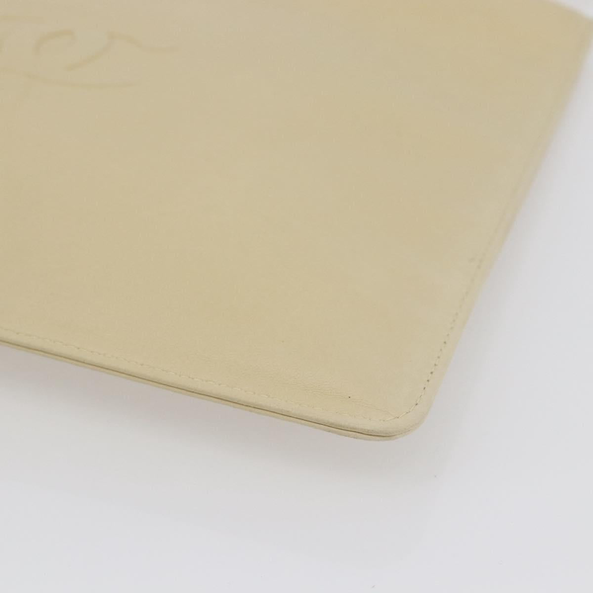 CHANEL camellia Pouch Lamb Skin Beige CC Auth bs29452
