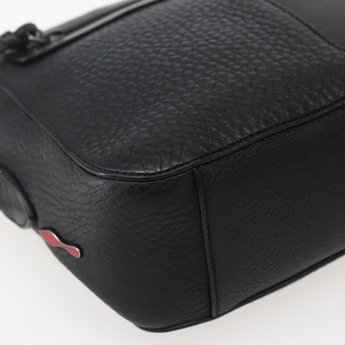 Christian Louboutin Clutch Bag Leather Black Silver Auth bs29456