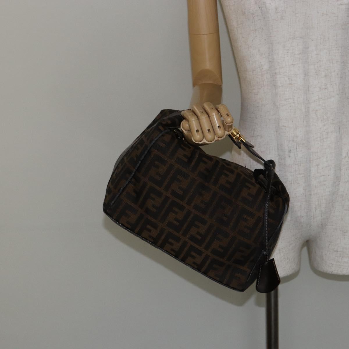 FENDI Zucca Canvas Vanity Hand Bag Black Brown Auth bs29458