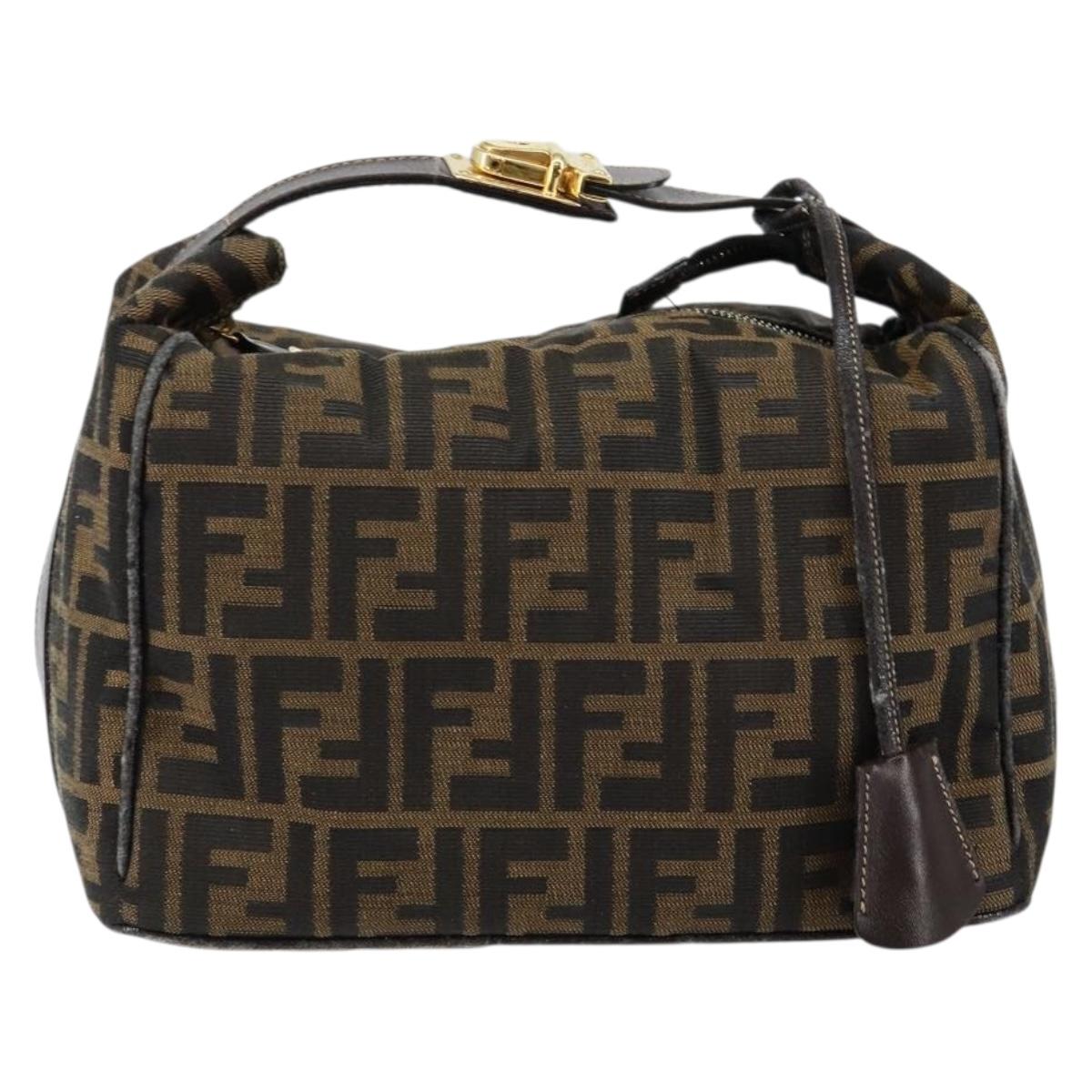 FENDI Zucca Canvas Vanity Hand Bag Black Brown Auth bs29458