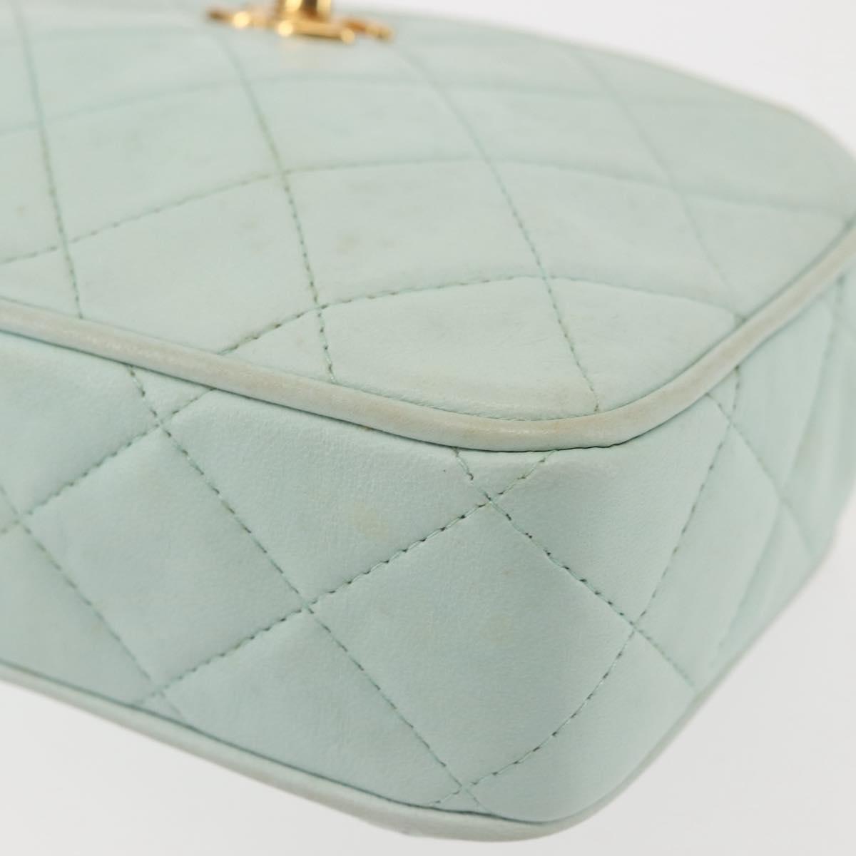 CHANEL Matelasse Chain Shoulder Bag Lamb Skin Light Blue Gold CC Auth bs29467