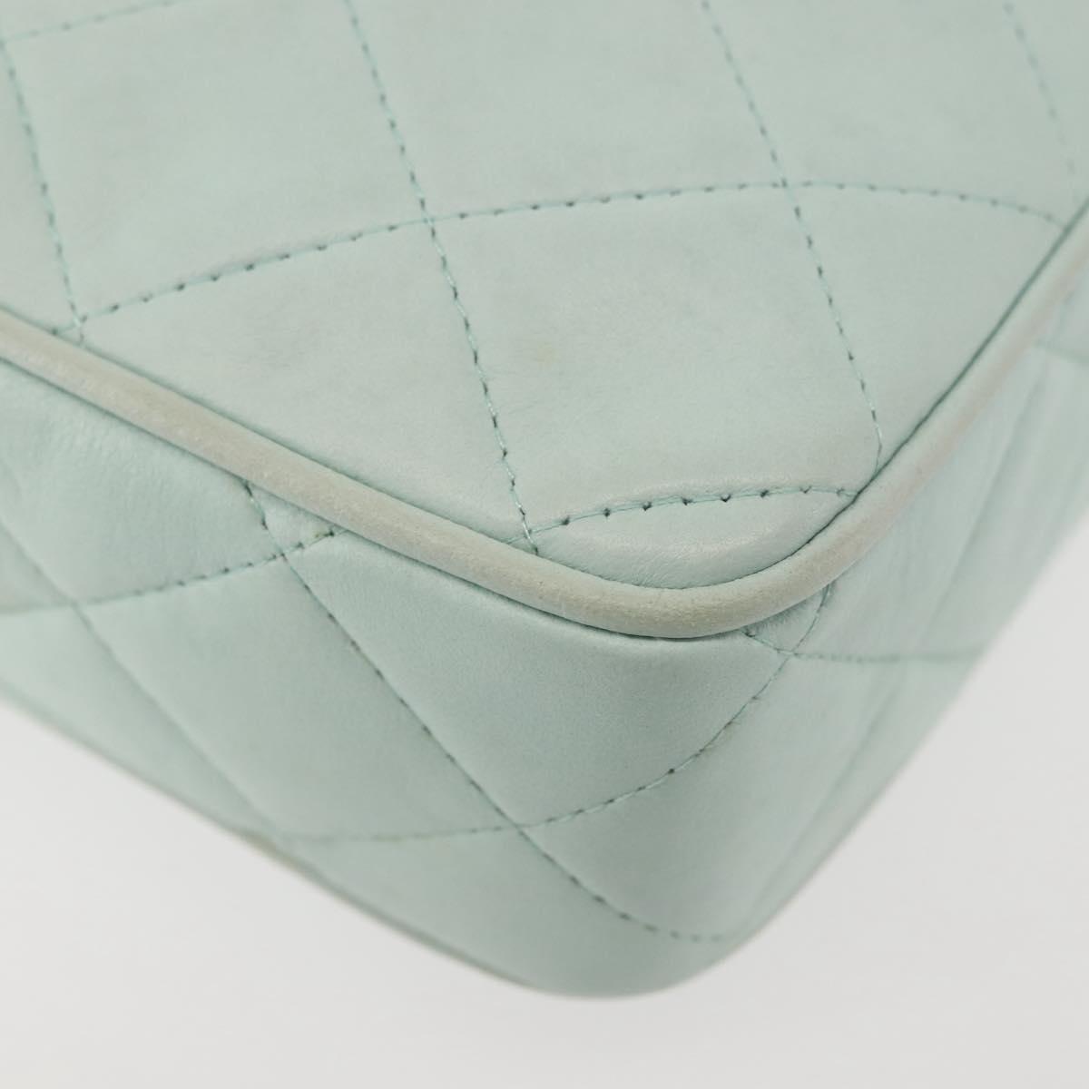CHANEL Matelasse Chain Shoulder Bag Lamb Skin Light Blue Gold CC Auth bs29467