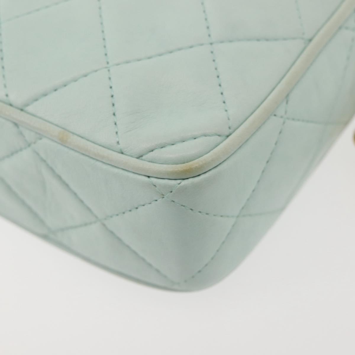 CHANEL Matelasse Chain Shoulder Bag Lamb Skin Light Blue Gold CC Auth bs29467
