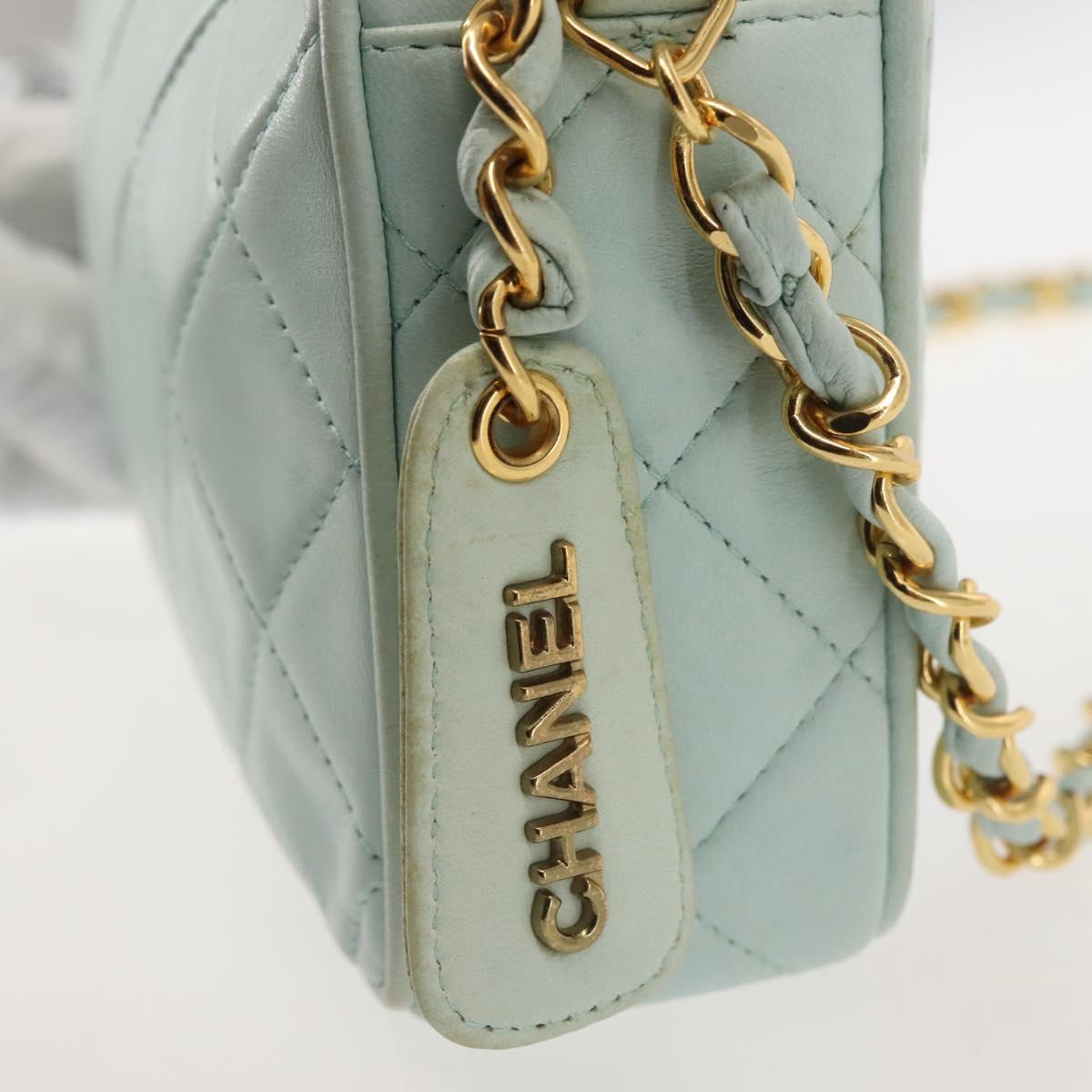 CHANEL Matelasse Chain Shoulder Bag Lamb Skin Light Blue Gold CC Auth bs29467