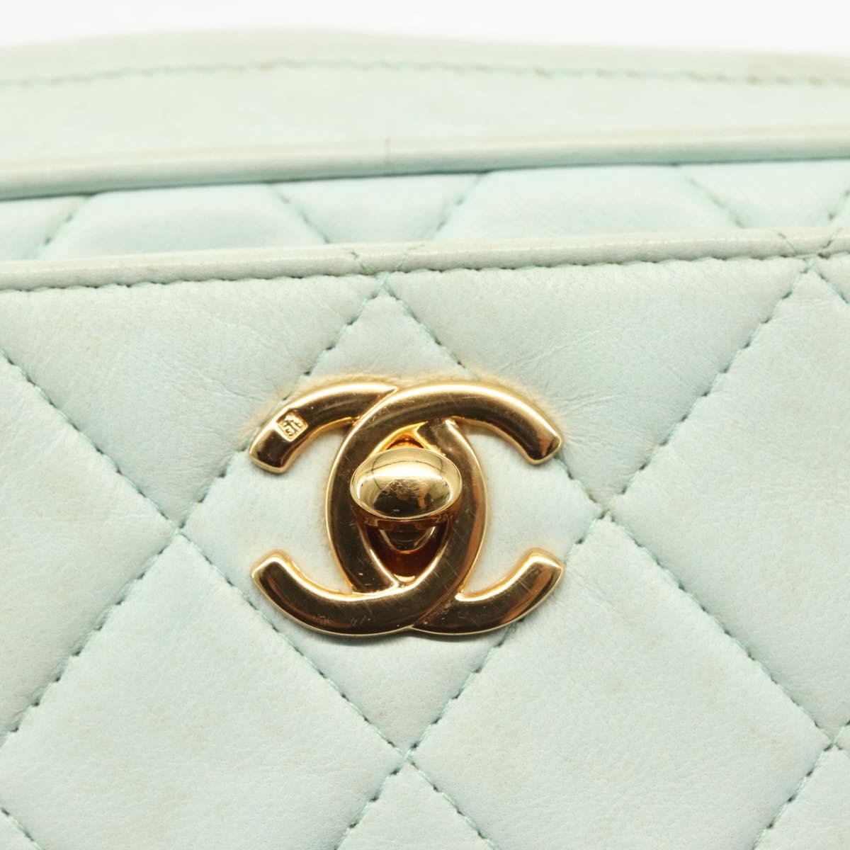 CHANEL Matelasse Chain Shoulder Bag Lamb Skin Light Blue Gold CC Auth bs29467