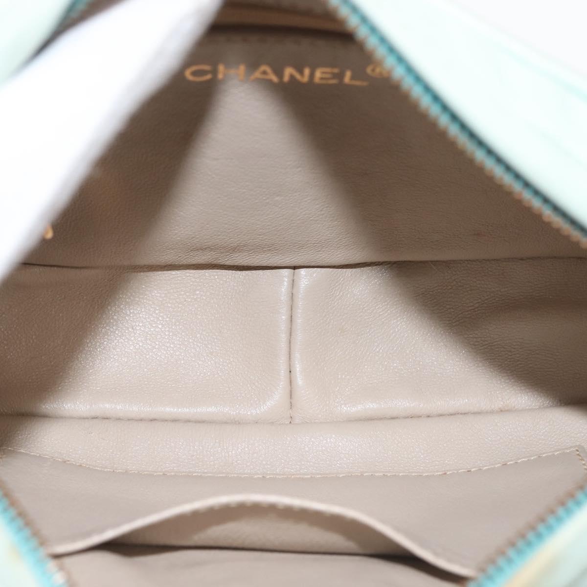 CHANEL Matelasse Chain Shoulder Bag Lamb Skin Light Blue Gold CC Auth bs29467