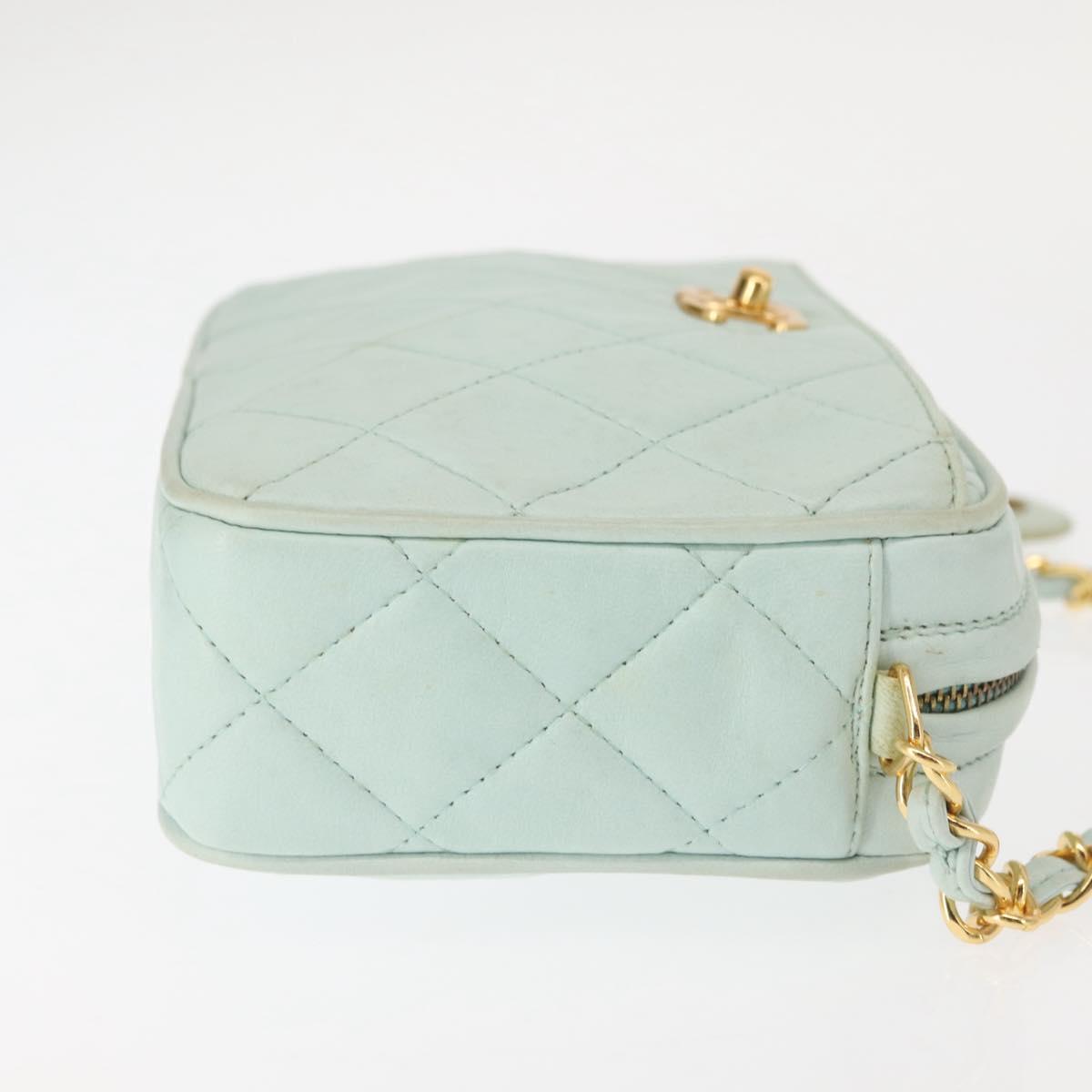 CHANEL Matelasse Chain Shoulder Bag Lamb Skin Light Blue Gold CC Auth bs29467