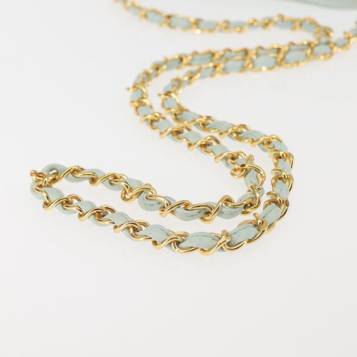 CHANEL Matelasse Chain Shoulder Bag Lamb Skin Light Blue Gold CC Auth bs29467