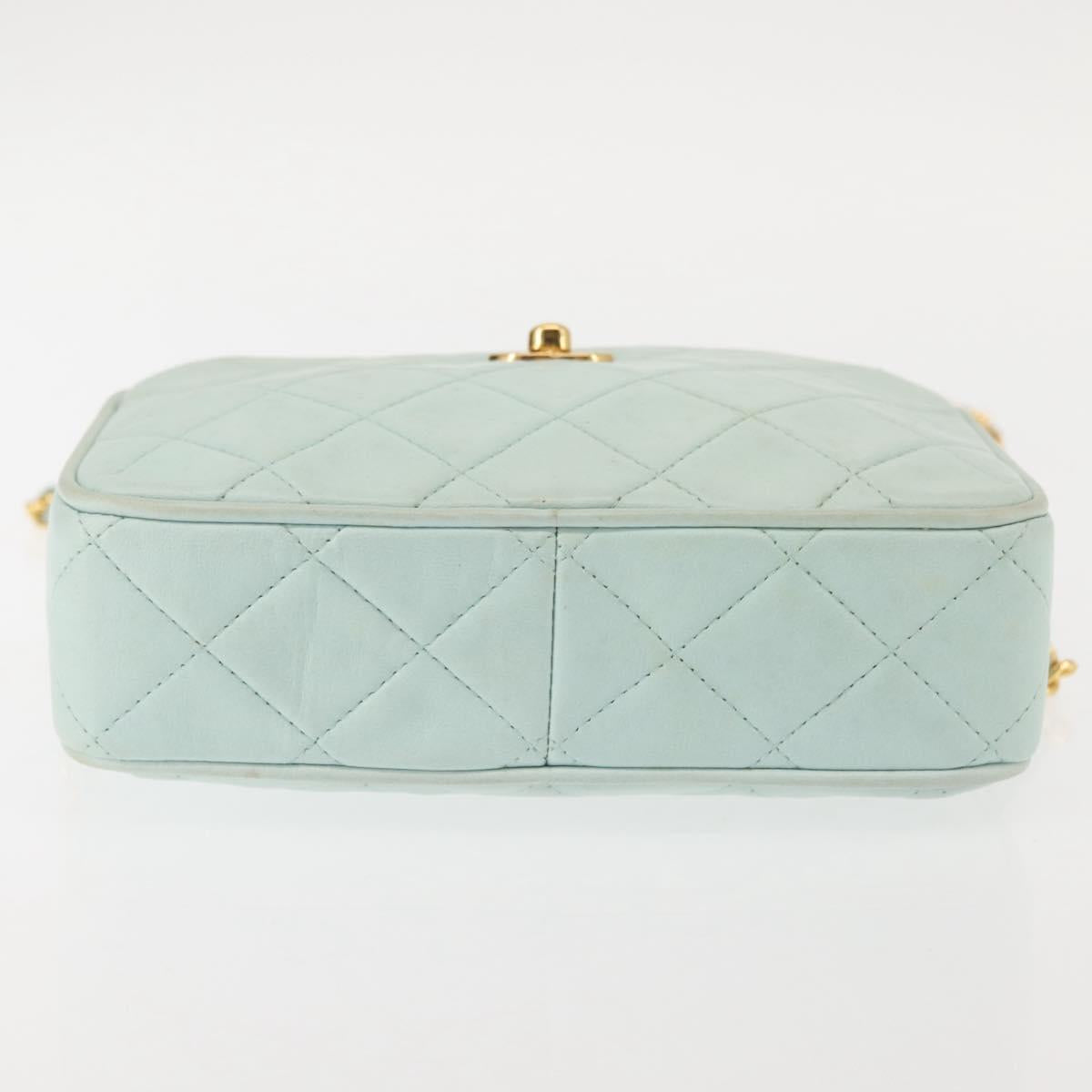 CHANEL Matelasse Chain Shoulder Bag Lamb Skin Light Blue Gold CC Auth bs29467