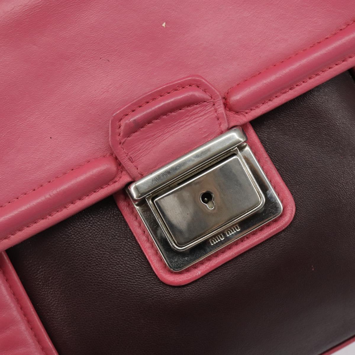 Miu Miu Hand Bag Leather 2way Pink Brown Silver Auth bs29468