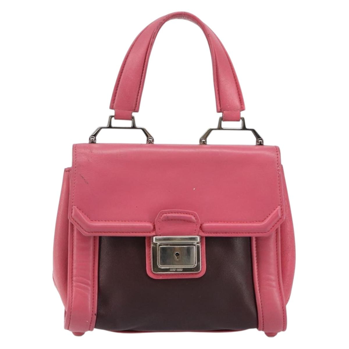 Miu Miu Hand Bag Leather 2way Pink Brown Silver Auth bs29468