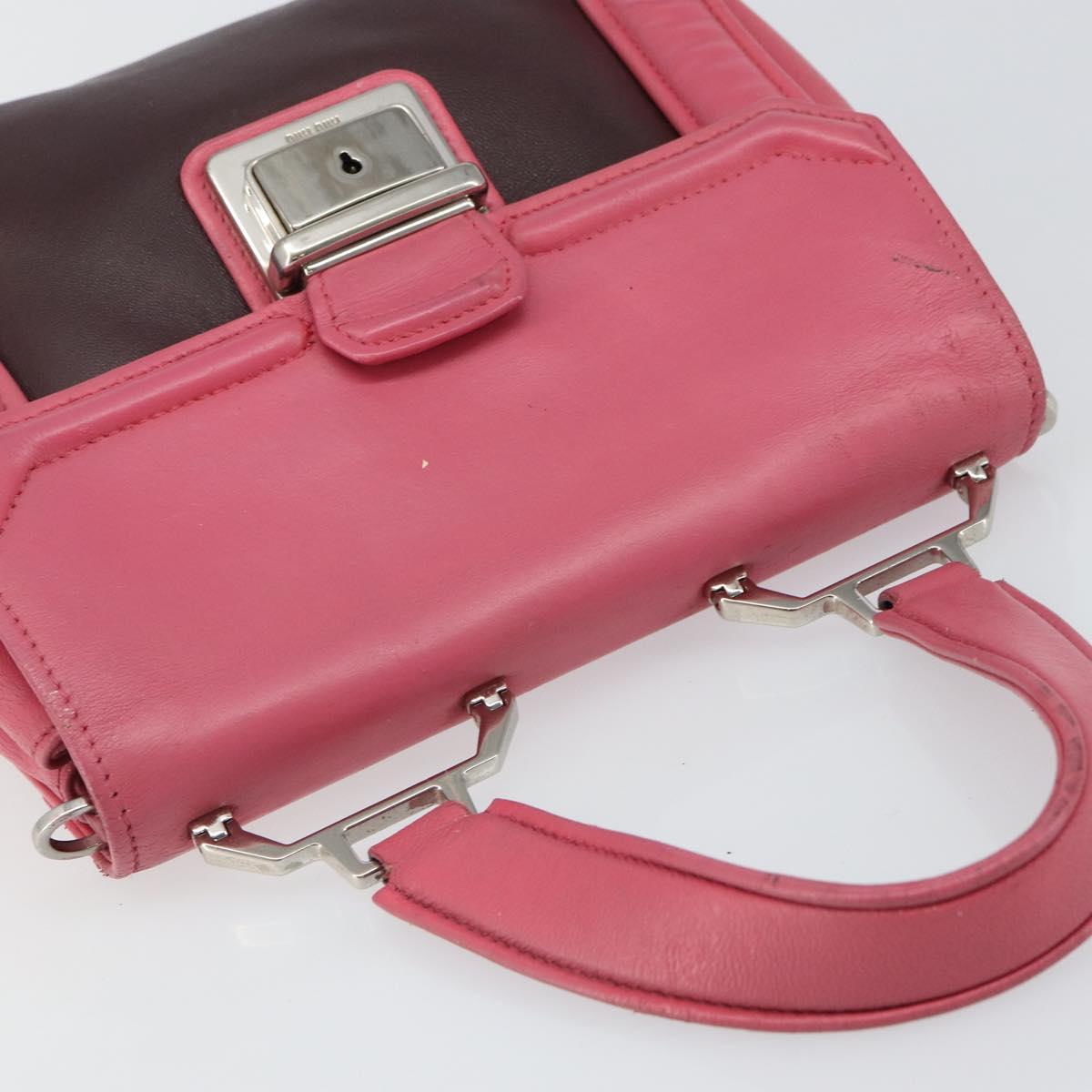 Miu Miu Hand Bag Leather 2way Pink Brown Silver Auth bs29468