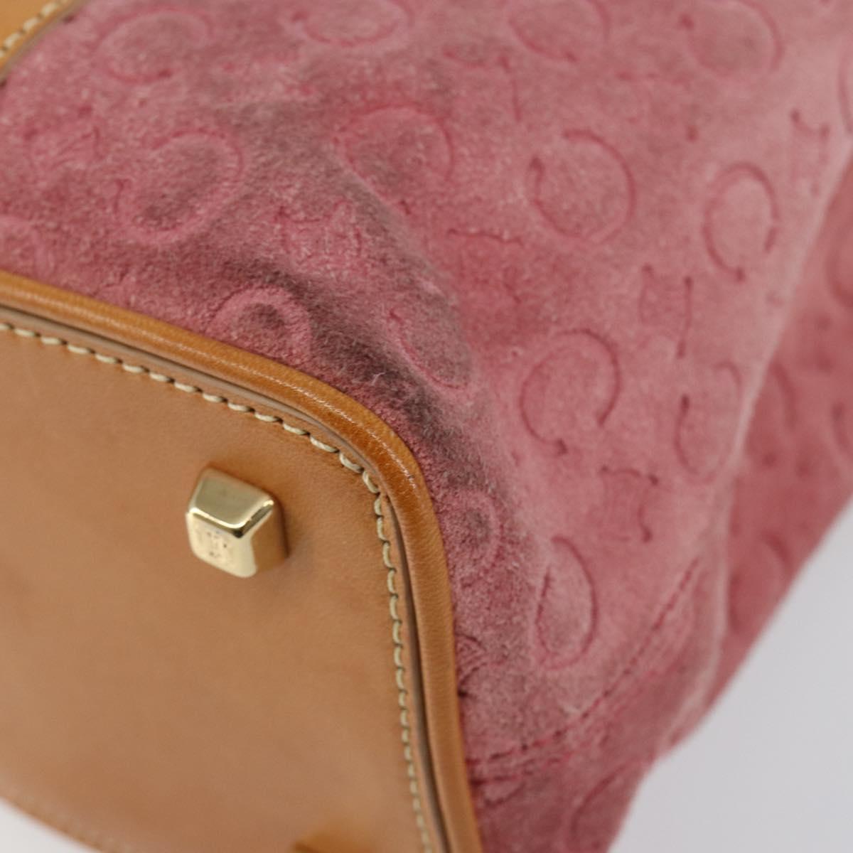 CELINE C Macadam Canvas Hand Bag Suede Pink Gold Auth bs29469