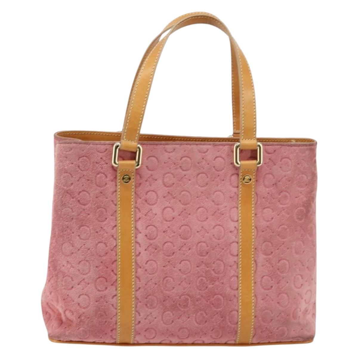 CELINE C Macadam Canvas Hand Bag Suede Pink Gold Auth bs29469