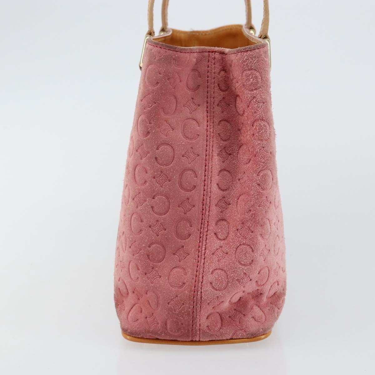 CELINE C Macadam Canvas Hand Bag Suede Pink Gold Auth bs29469