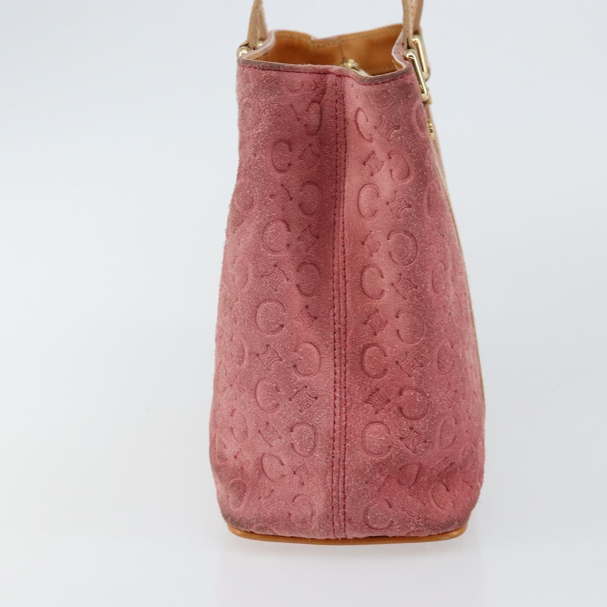 CELINE C Macadam Canvas Hand Bag Suede Pink Gold Auth bs29469