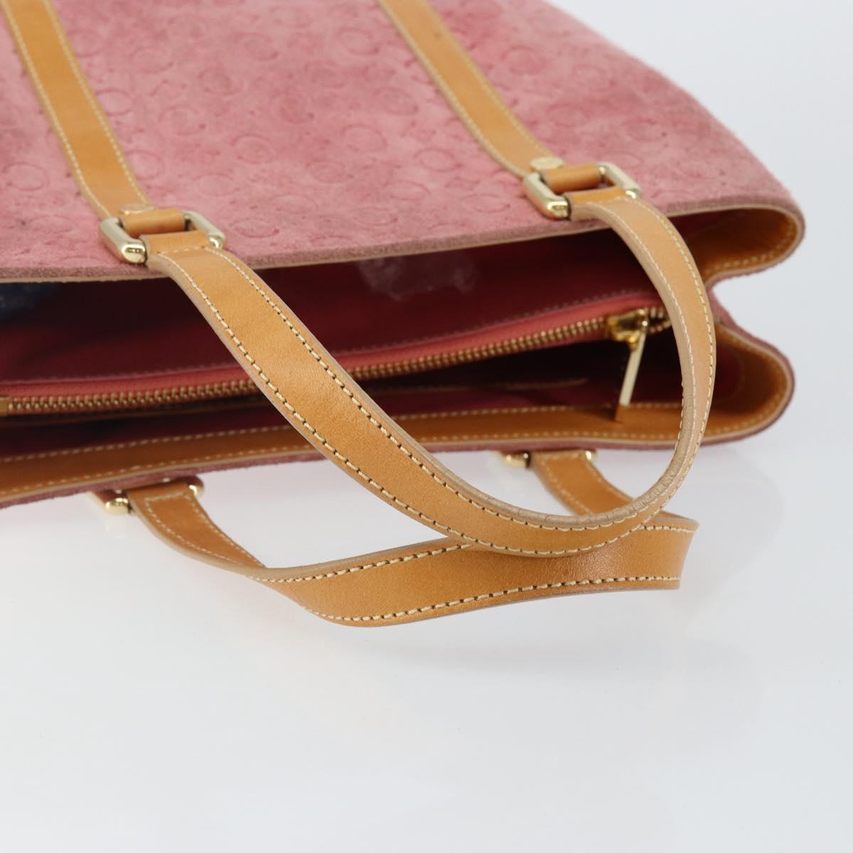 CELINE C Macadam Canvas Hand Bag Suede Pink Gold Auth bs29469