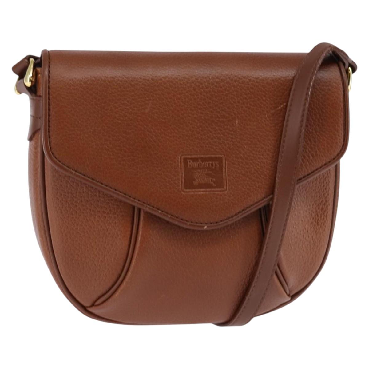 Burberrys Shoulder Bag Leather Brown Gold Auth bs29470