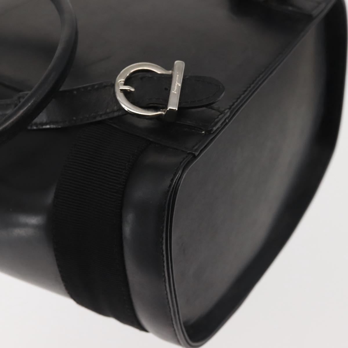 Salvatore Ferragamo Vala Backpack Leather Black Silver Auth bs29472