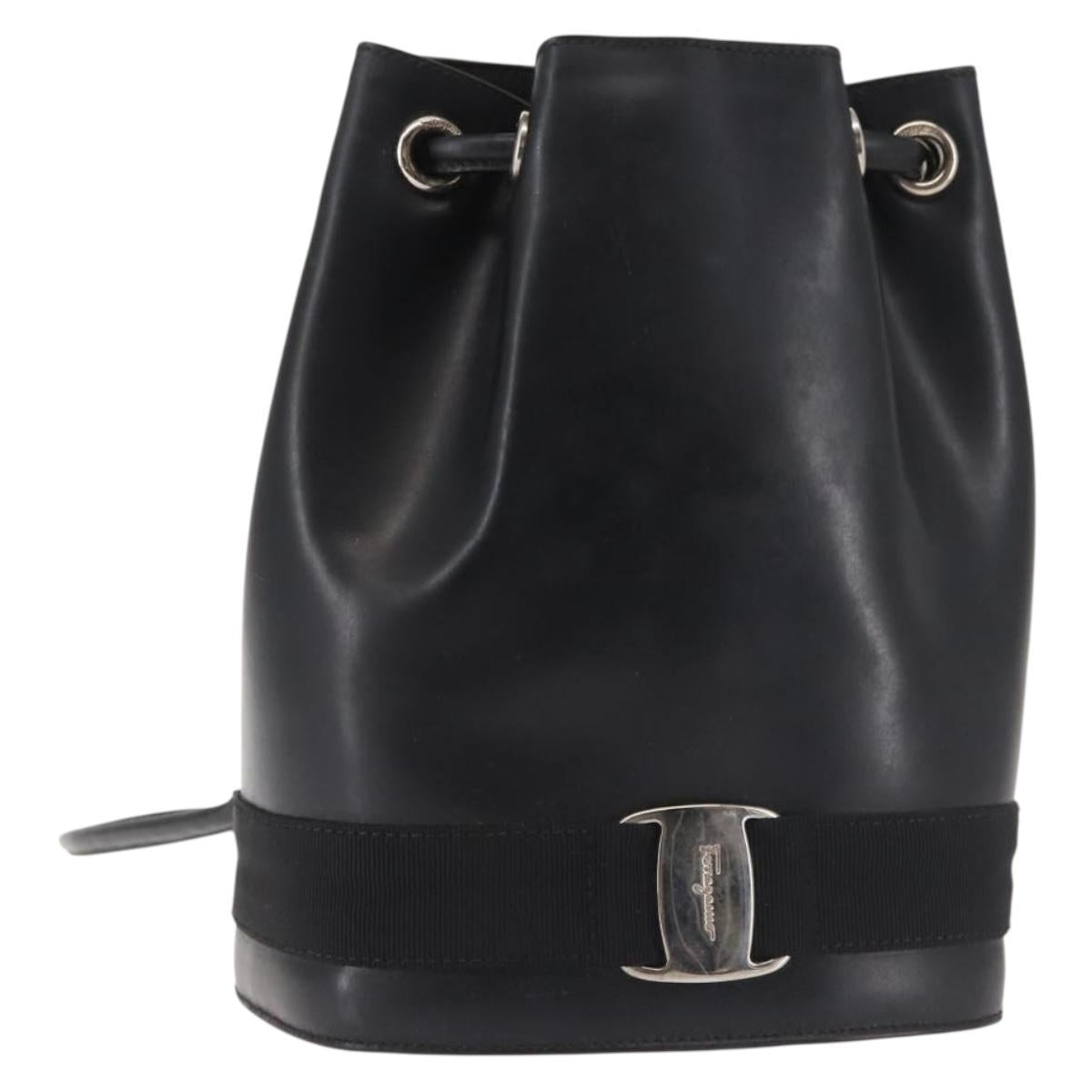 Salvatore Ferragamo Vala Backpack Leather Black Silver Auth bs29472