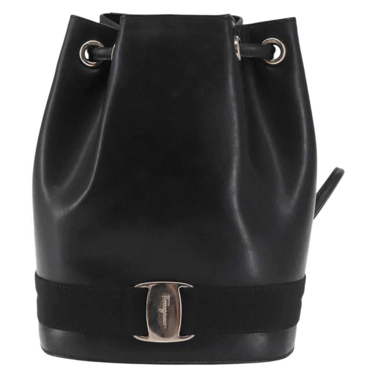 Salvatore Ferragamo Vala Backpack Leather Black Silver Auth bs29472