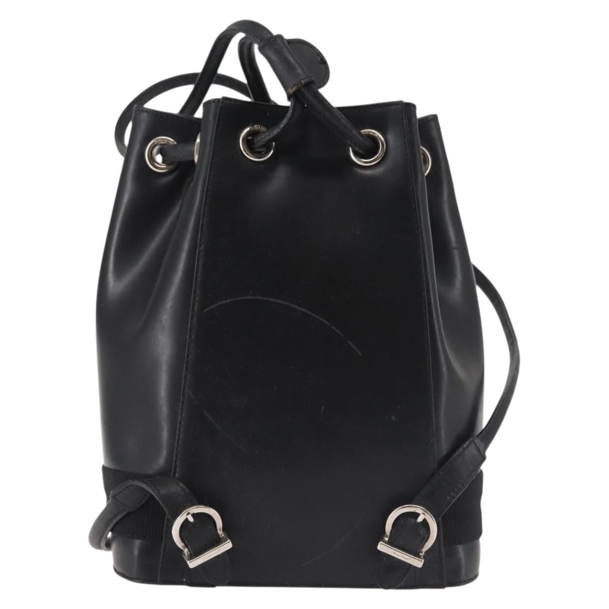 Salvatore Ferragamo Vala Backpack Leather Black Silver Auth bs29472