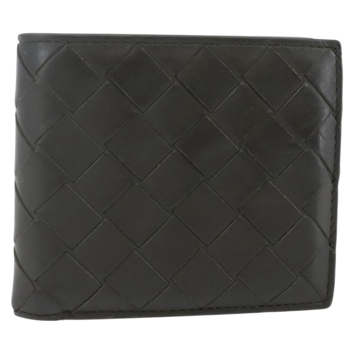BOTTEGA VENETA MAXI INTRECCIATO Bifold Wallet Leather Khaki Auth bs29473