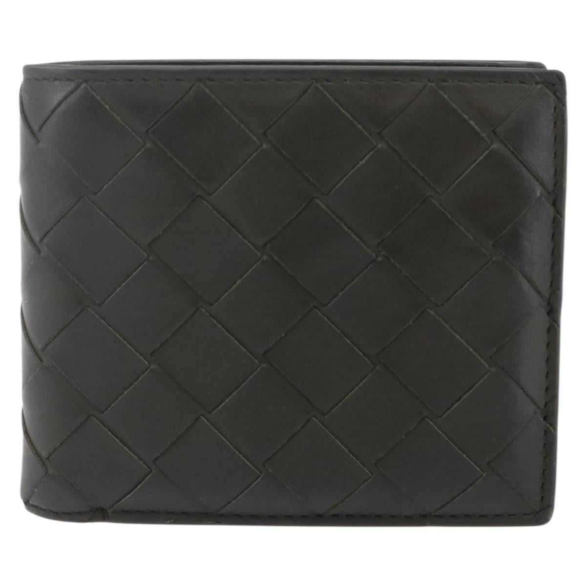 BOTTEGA VENETA MAXI INTRECCIATO Bifold Wallet Leather Khaki Auth bs29473