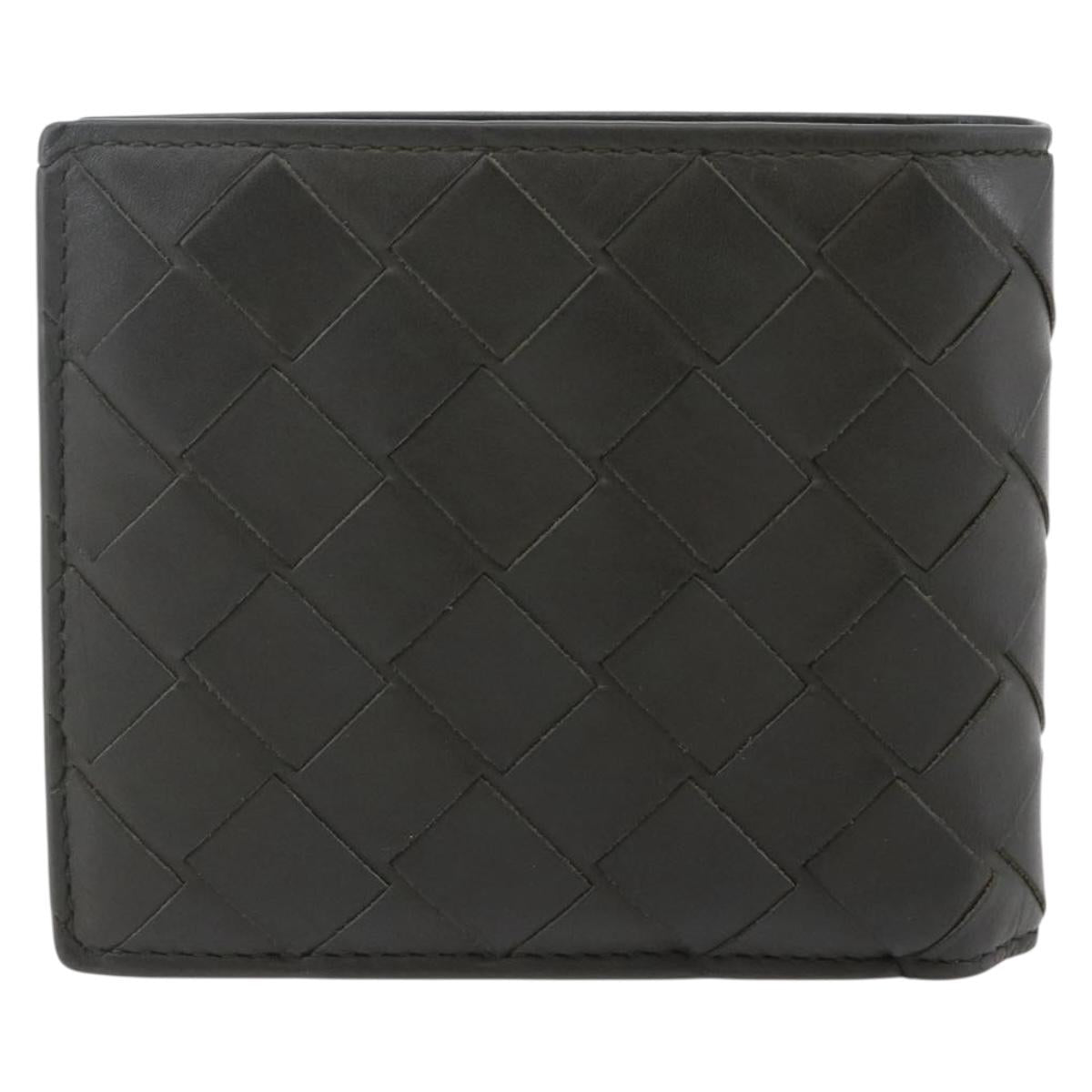 BOTTEGA VENETA MAXI INTRECCIATO Bifold Wallet Leather Khaki Auth bs29473