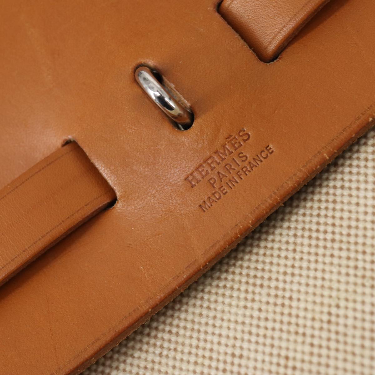 HERMES Tower ash Her bag MM Hand Bag Coated Canvas Beige Auth bs29477