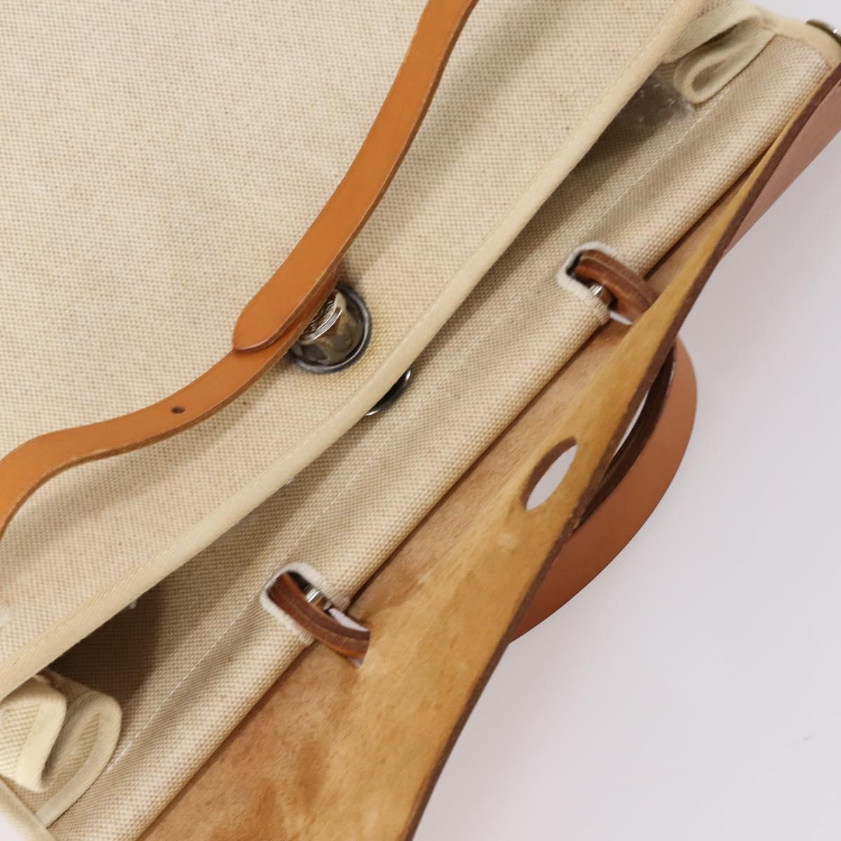 HERMES Tower ash Her bag MM Hand Bag Coated Canvas Beige Auth bs29477