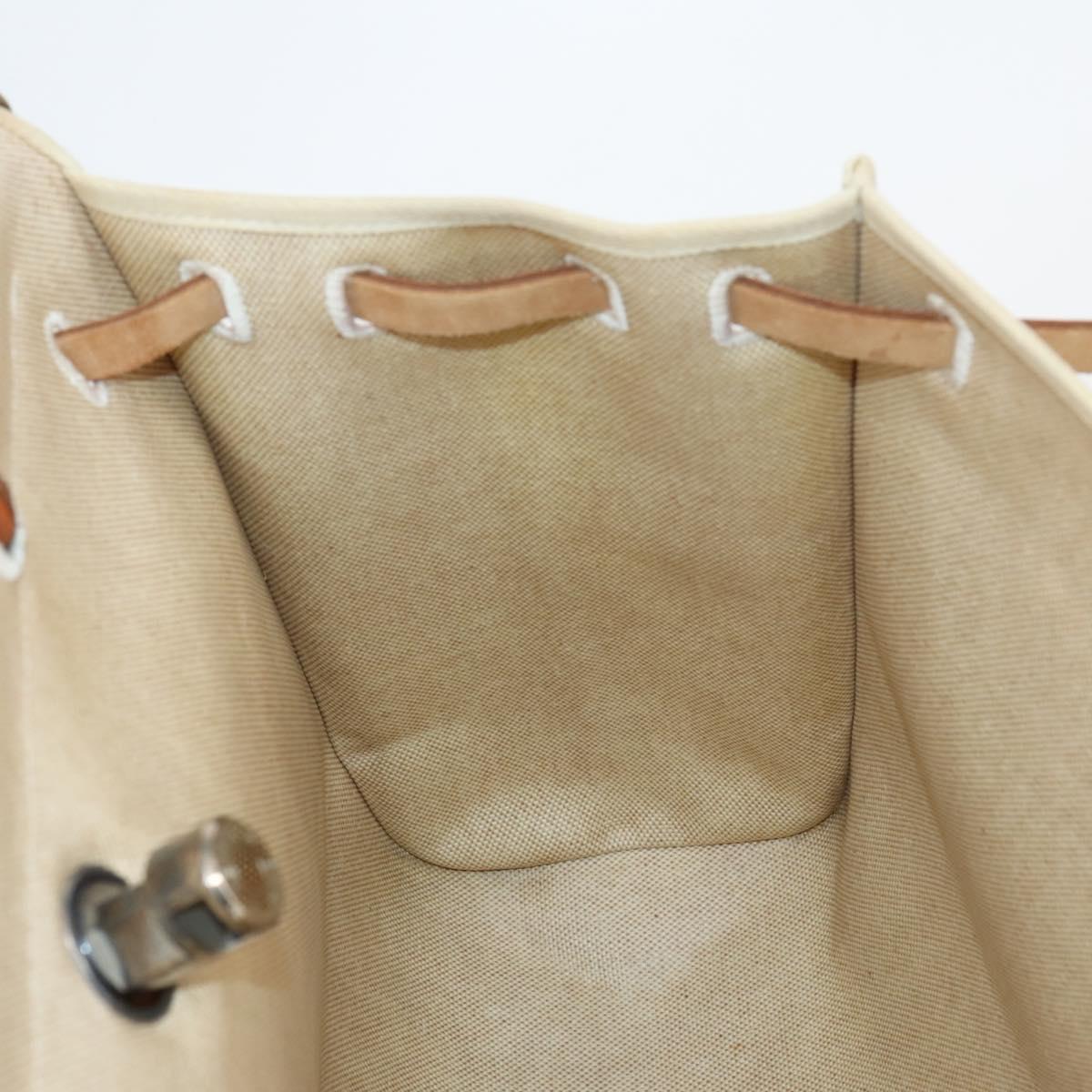 HERMES Tower ash Her bag MM Hand Bag Coated Canvas Beige Auth bs29477