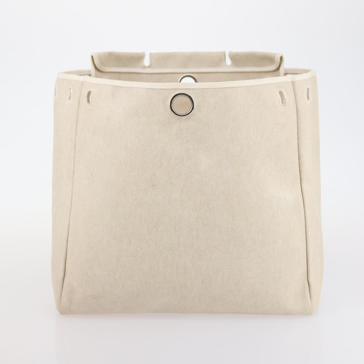 HERMES Tower ash Her bag MM Hand Bag Coated Canvas Beige Auth bs29477