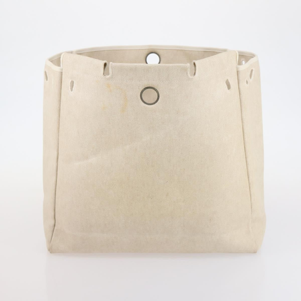 HERMES Tower ash Her bag MM Hand Bag Coated Canvas Beige Auth bs29477
