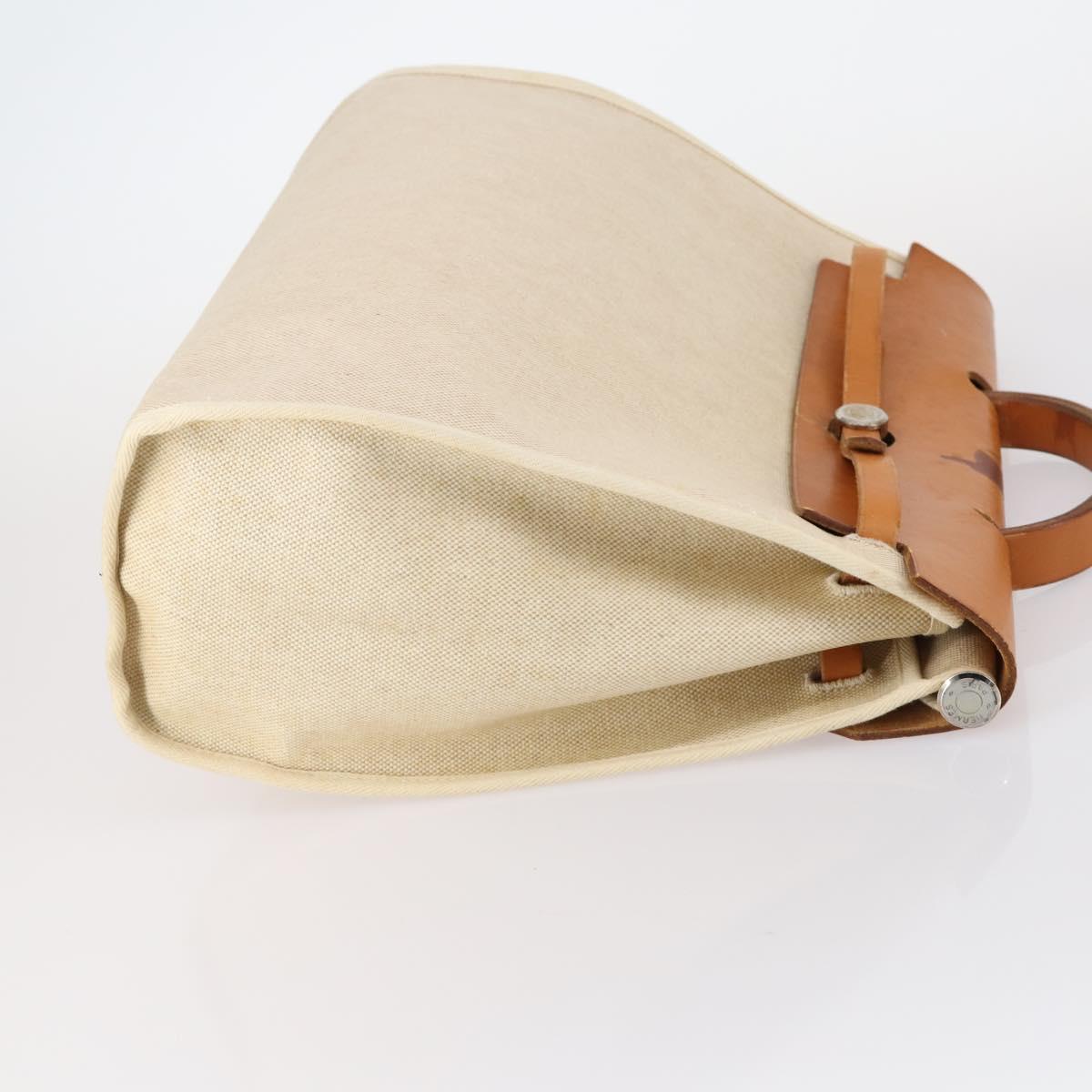 HERMES Tower ash Her bag MM Hand Bag Coated Canvas Beige Auth bs29477