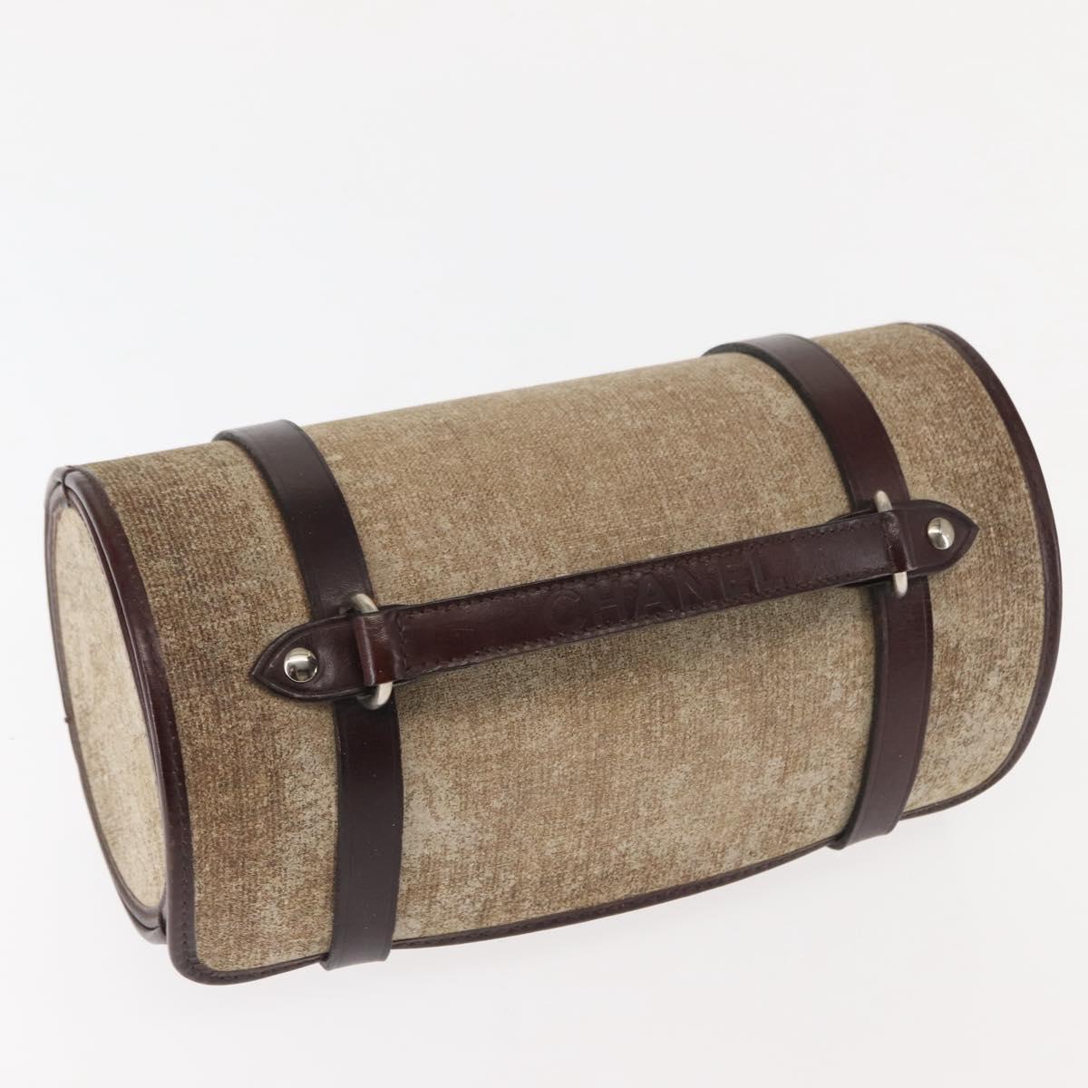 CHANEL Hand Bag Coated Canvas Beige Silver CC Auth bs29479