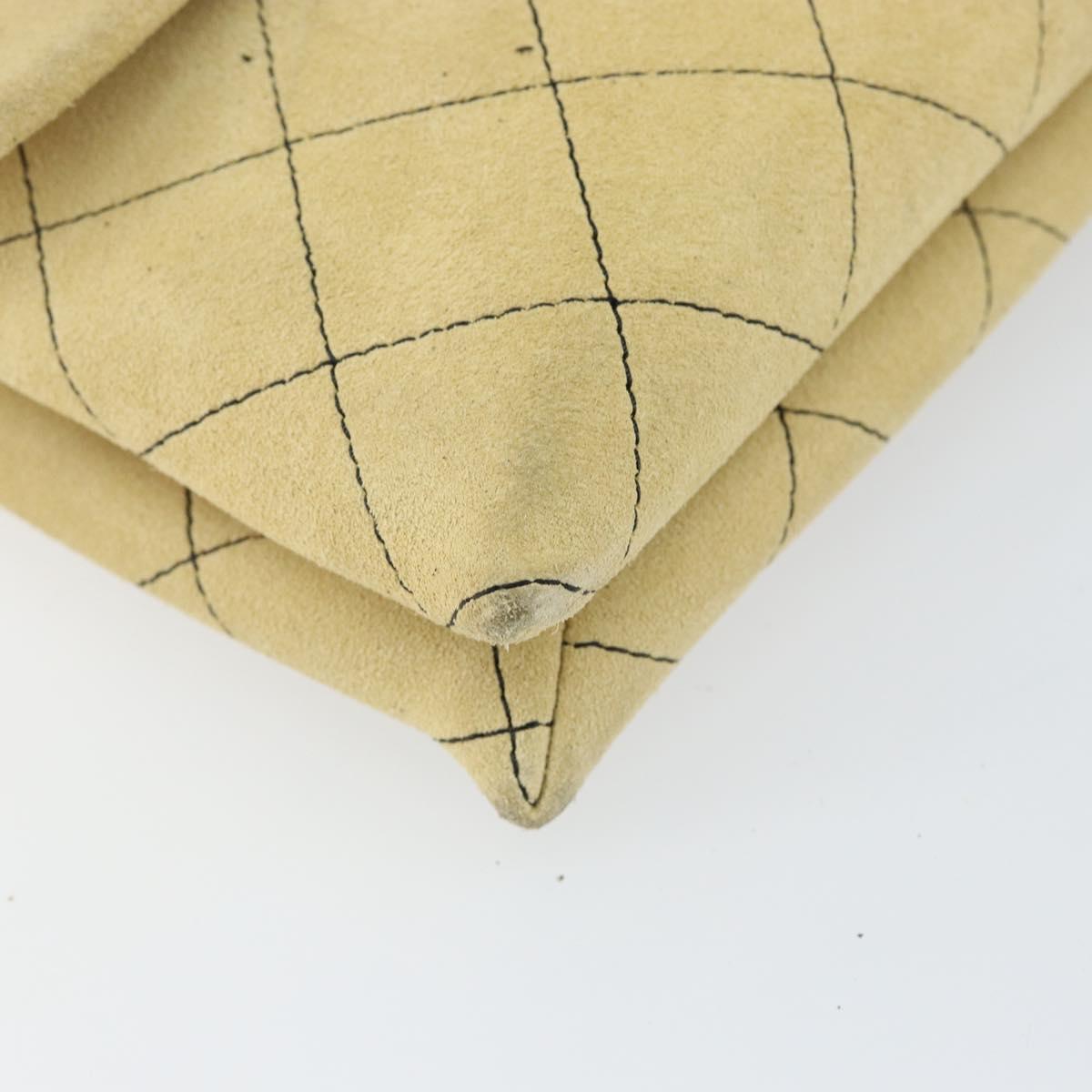 CHANEL Matelasse Chain Shoulder Bag Suede Beige gold CC Auth bs29483