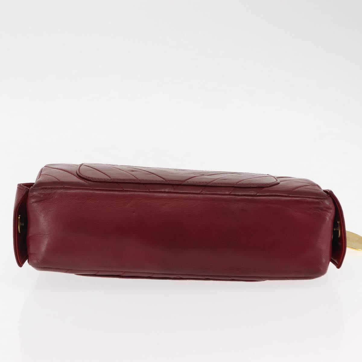 BALLY V Stitch Chain Hand Bag Lamb Skin Bordeaux Gold Auth bs29487