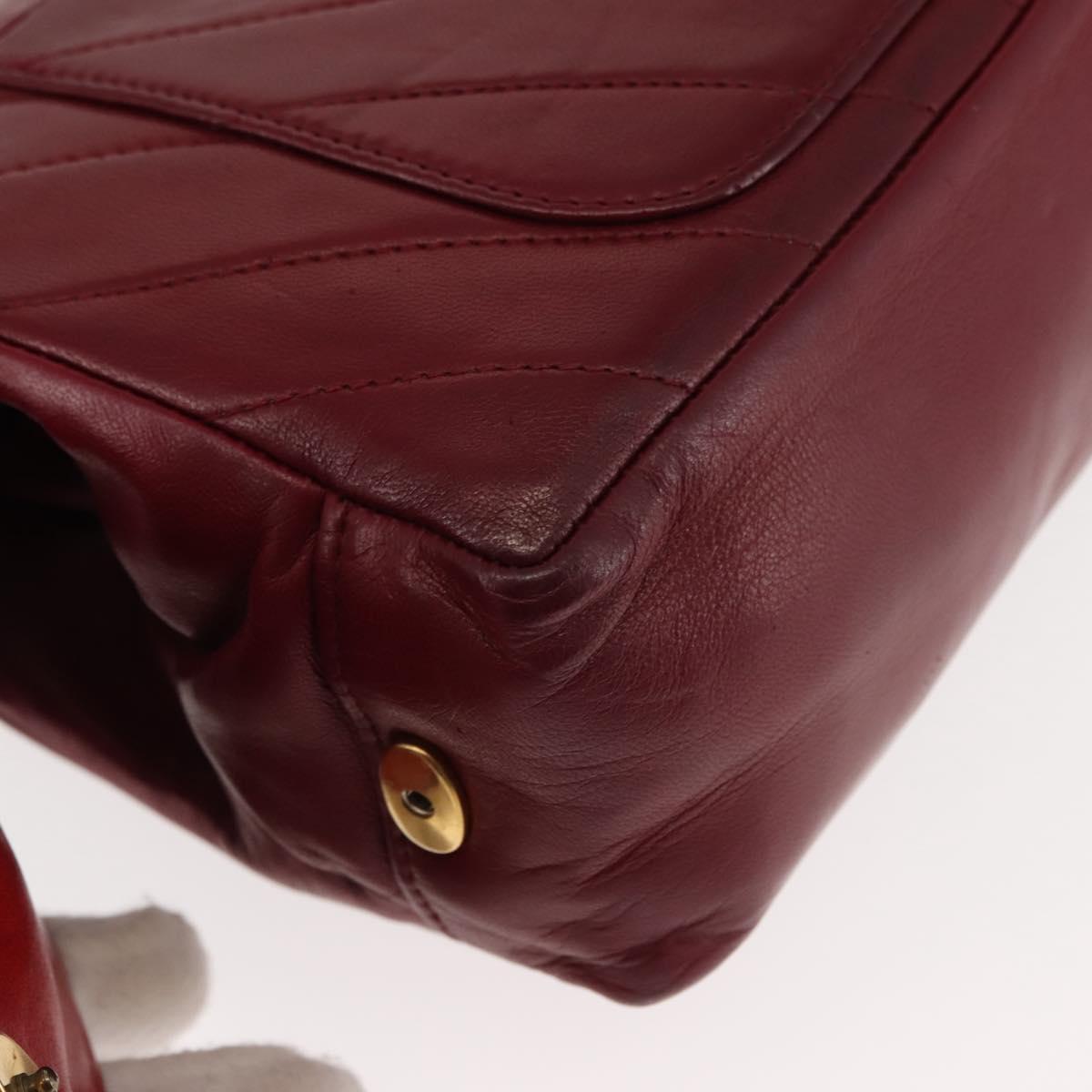 BALLY V Stitch Chain Hand Bag Lamb Skin Bordeaux Gold Auth bs29487