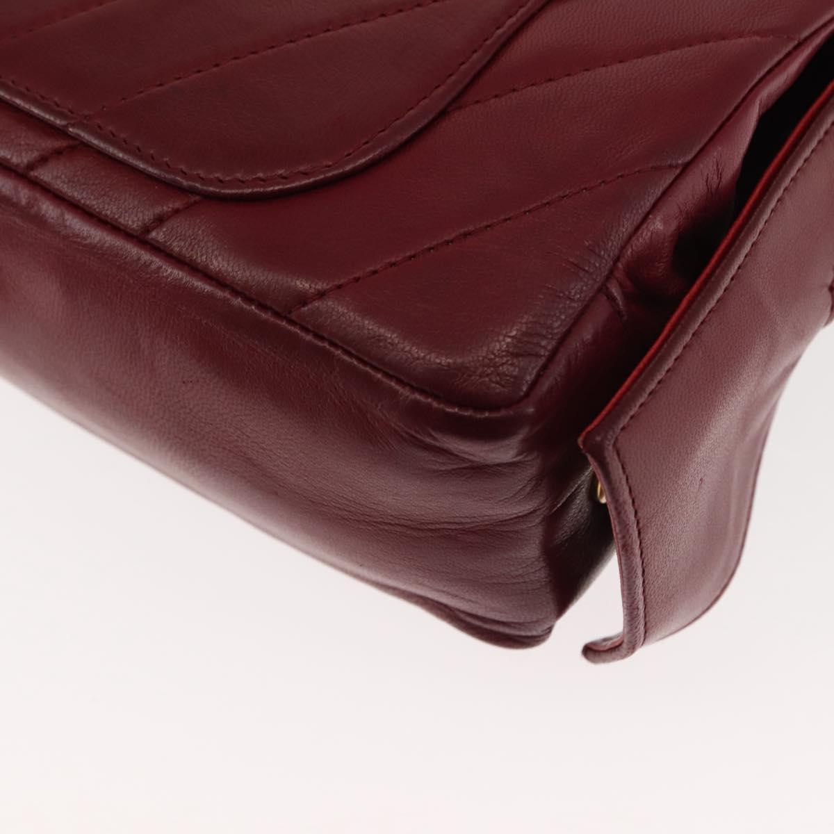 BALLY V Stitch Chain Hand Bag Lamb Skin Bordeaux Gold Auth bs29487