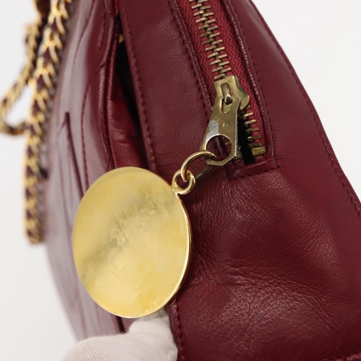 BALLY V Stitch Chain Hand Bag Lamb Skin Bordeaux Gold Auth bs29487