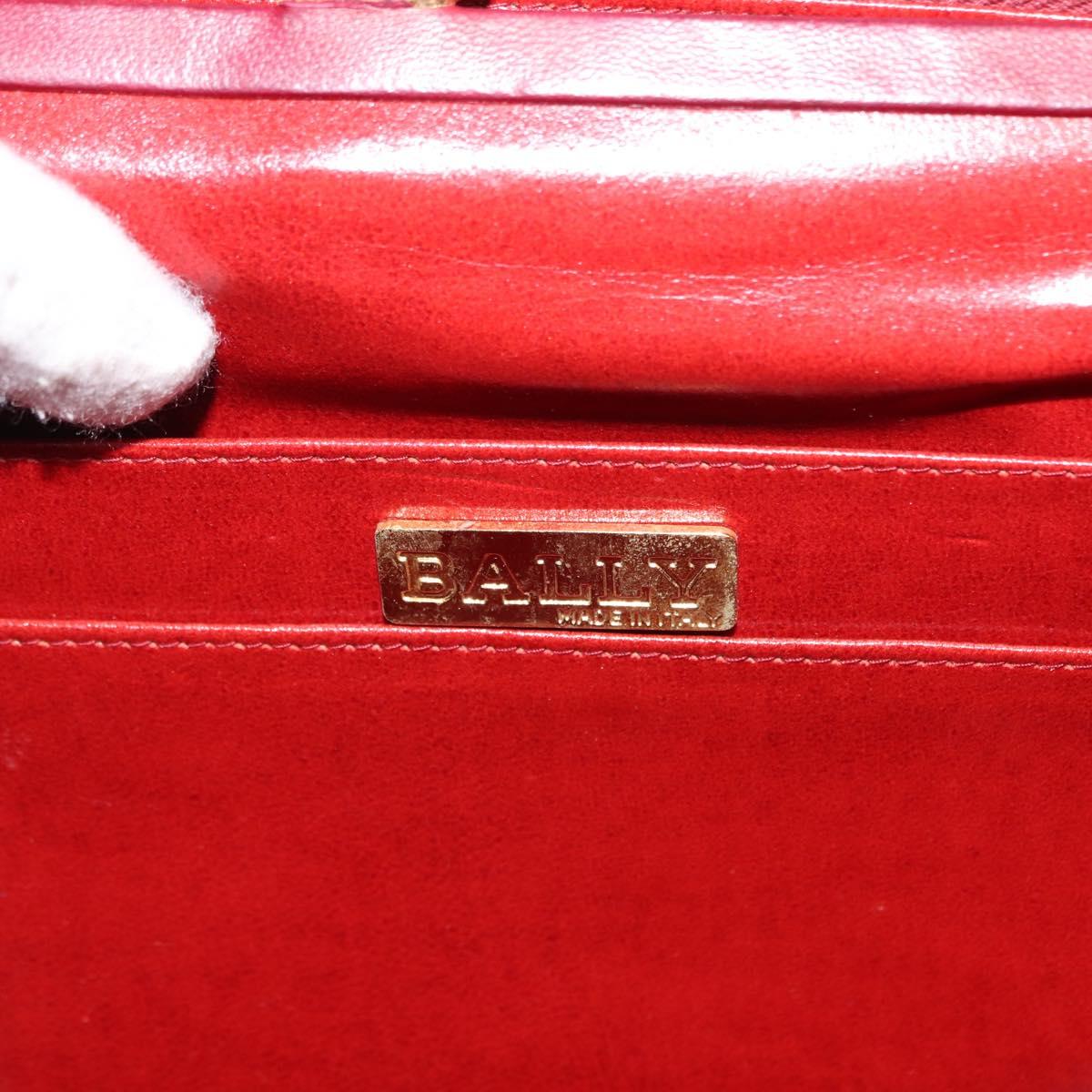 BALLY V Stitch Chain Hand Bag Lamb Skin Bordeaux Gold Auth bs29487