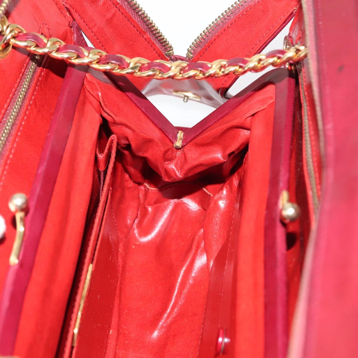 BALLY V Stitch Chain Hand Bag Lamb Skin Bordeaux Gold Auth bs29487