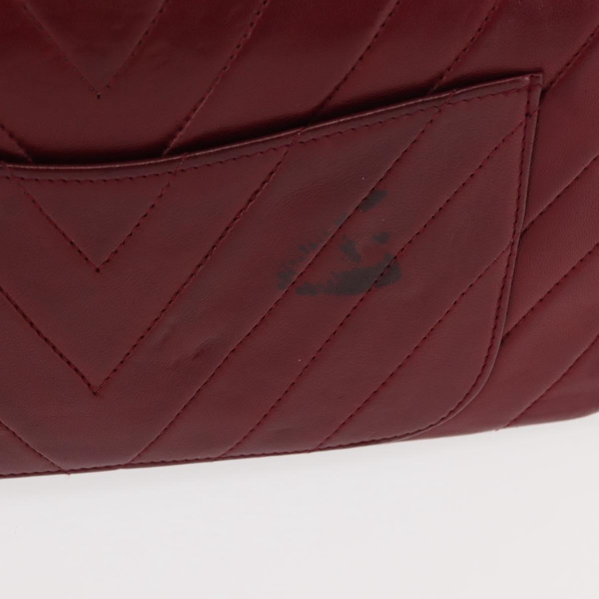 BALLY V Stitch Chain Hand Bag Lamb Skin Bordeaux Gold Auth bs29487