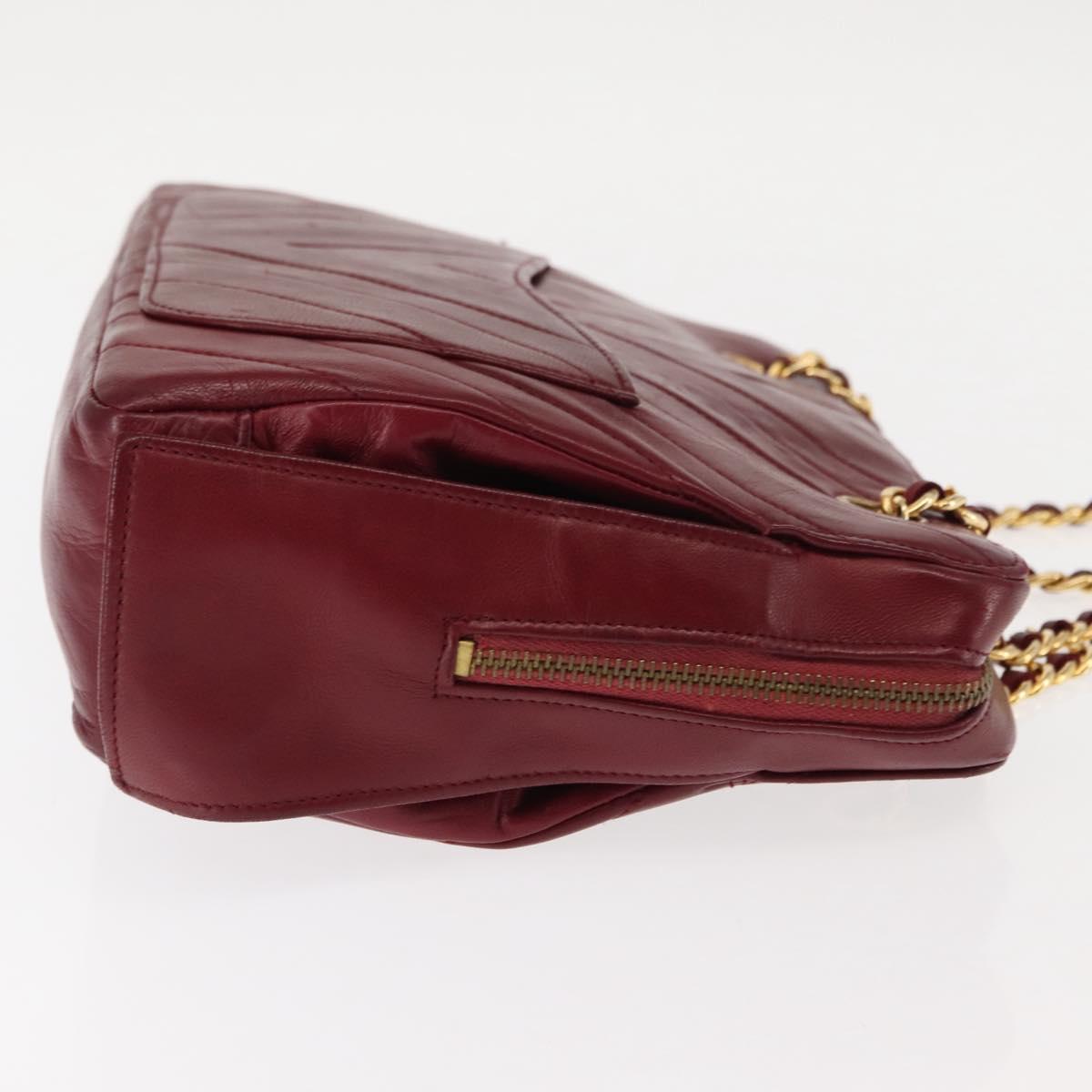 BALLY V Stitch Chain Hand Bag Lamb Skin Bordeaux Gold Auth bs29487