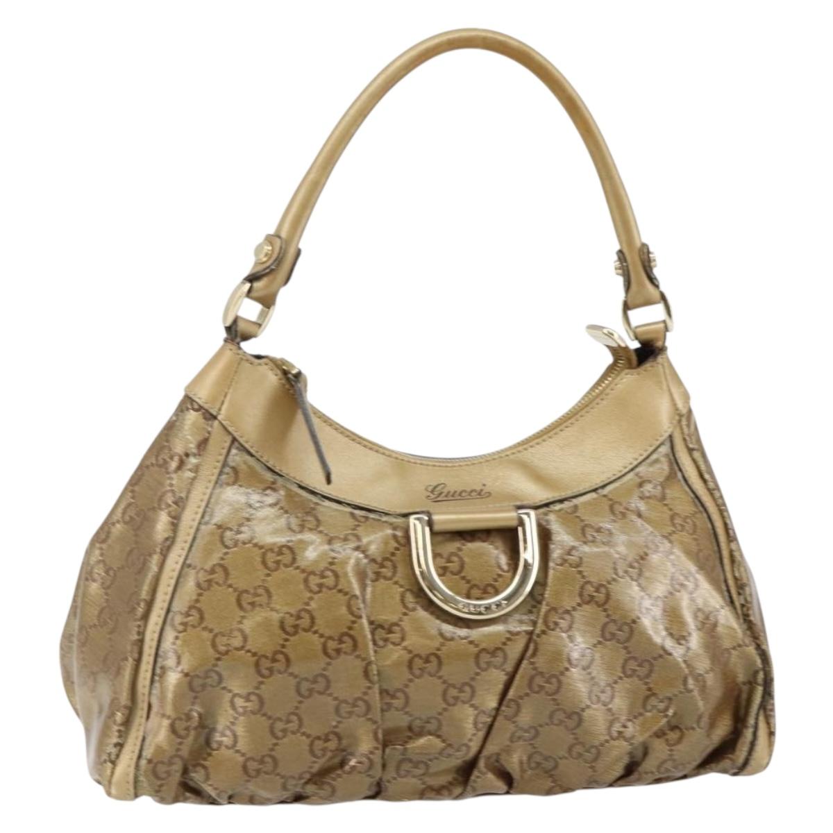 GUCCI GG Crystal Abbey Bag Coated Canvas Bronze Gold 190525 Auth bs29488