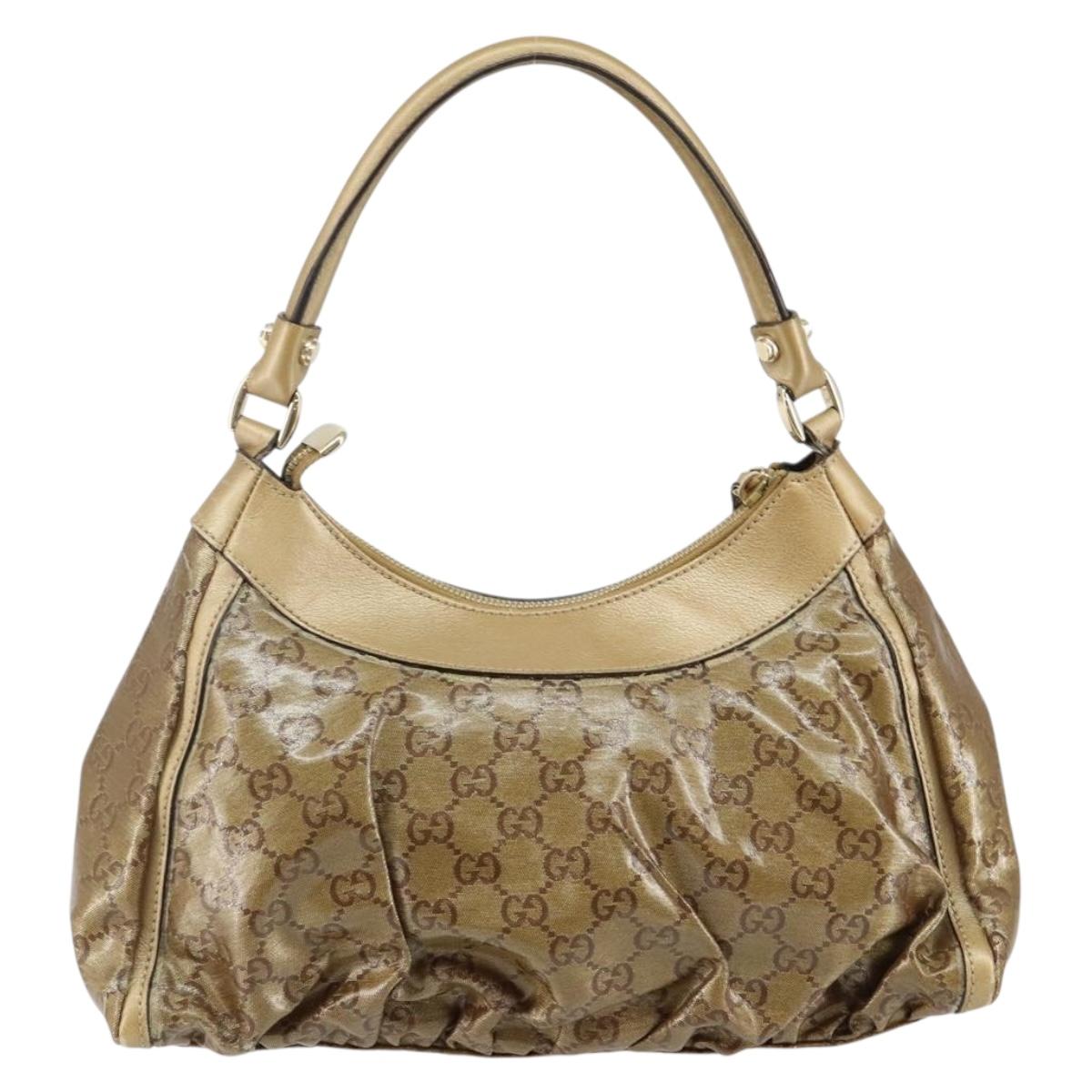 GUCCI GG Crystal Abbey Bag Coated Canvas Bronze Gold 190525 Auth bs29488