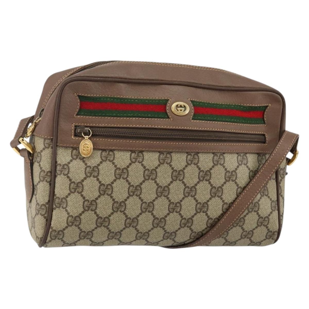 GUCCI GG Supreme Web Sherry Line Shoulder Bag PVC Beige Gold Red Auth bs29489