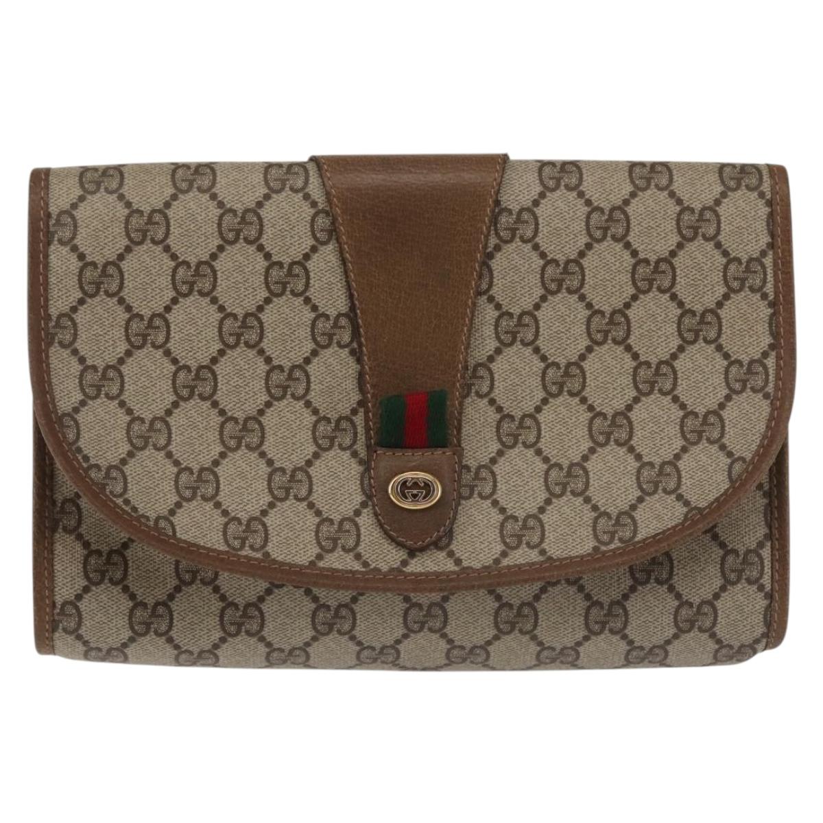 GUCCI GG Supreme Web Sherry Line Clutch Bag PVC Beige Red 89 01 030 Auth bs29490